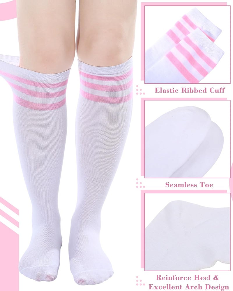 Syhood 2 Pairs Classic Athletic Knee High Socks Triple Stripes over The Calf Cotton Retro Tube Sock - Image 5